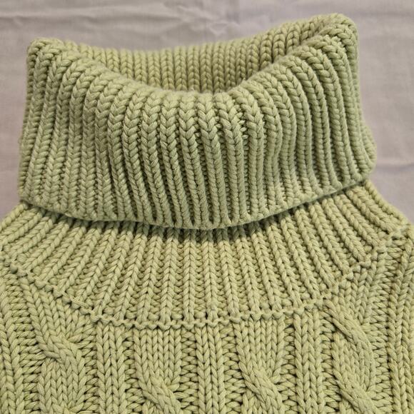 VTG Ann Taylor Lime Green Cable Knit Turtleneck Sweater Size L - Picture 2 of 9